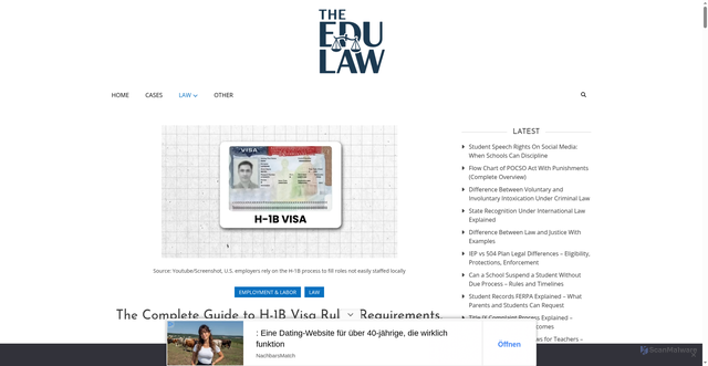 Security scan screenshot of https://theedulaw.com/guide-to-h-1b-visa-rules/