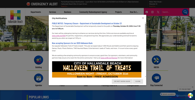 Security scan screenshot of https://hallandalebeachfl.gov/