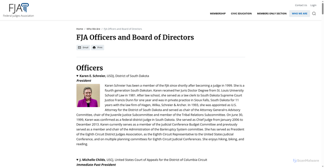 Security scan screenshot of https://federaljudgesassoc.org/who-we-are/officers-and-board-of-directors/