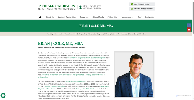 Security scan screenshot of https://www.cartilagerestoration.net/brian-j-cole-md-mba-chicago-il.html