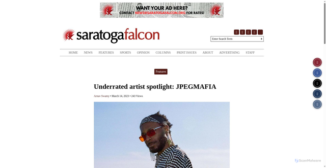 Security scan screenshot of https://saratogafalcon.org/17249/features/underrated-artist-spotlight-jpegmafia/
