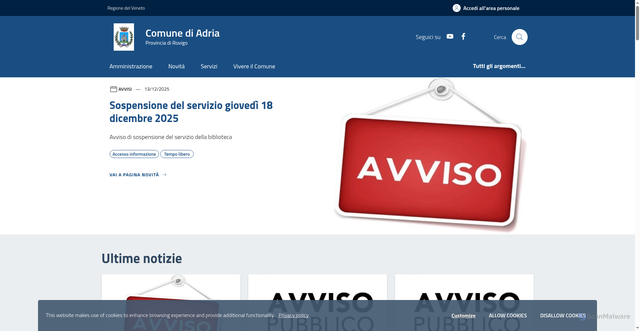 Security scan screenshot of https://www.comune.adria.ro.it/home