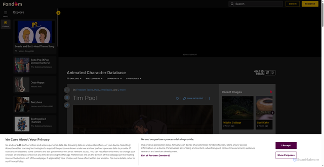 Security scan screenshot of https://animated-character-database.fandom.com/wiki/Tim_Pool