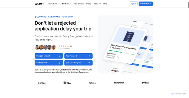 Security scan screenshot of https://govplus.com/solutions/passport