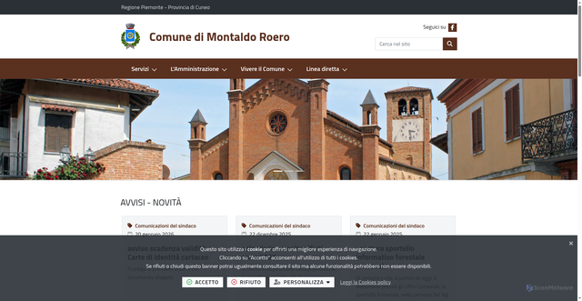 Security scan screenshot of https://www.comune.montaldoroero.cn.it/