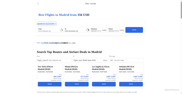 Security scan screenshot of https://www.aireuropa.com/en-us/flight-deals-to-madrid