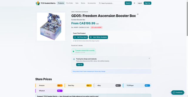 Security scan screenshot of https://tcgsealedalerts.com/products/gd05-freedom-ascension-booster-box