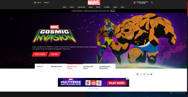 Security scan screenshot of https://www.marvel.com