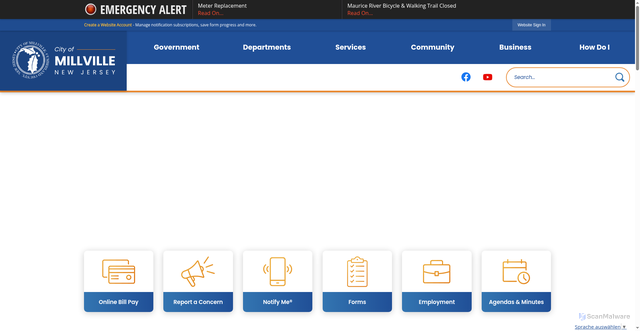 Security scan screenshot of https://millvillenj.gov/