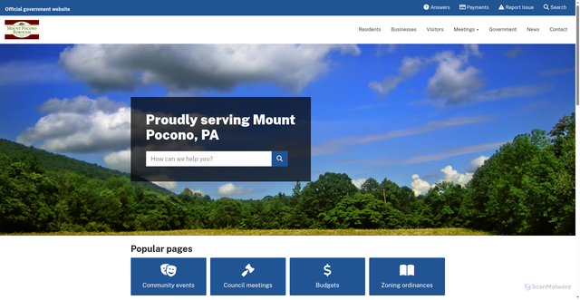 Security scan screenshot of https://mountpocono-pa.gov/