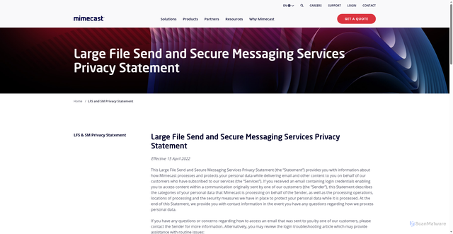 Security scan screenshot of https://www.mimecast.com/lfs-and-sm-privacy-statement/