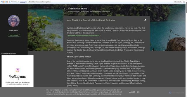 Security scan screenshot of https://www.greencaviartravelblog.com/2020/01/abu-dhabi-capital-of-united-arab.html
