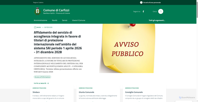 Security scan screenshot of https://comune.carfizzi.kr.it/