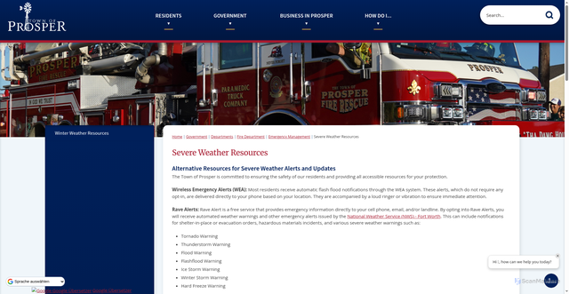 Security scan screenshot of https://www.prospertx.gov/724/Severe-Weather-Resources