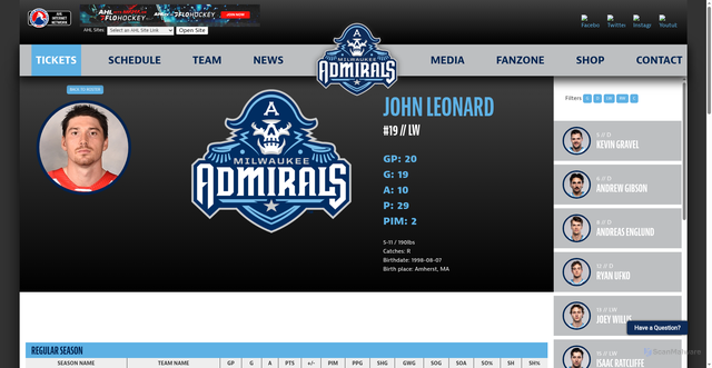 Security scan screenshot of https://www.milwaukeeadmirals.com/player/john-leonard/