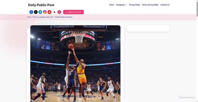 Security scan screenshot of https://www.postspublic.com/lakers-vs-pelicans/