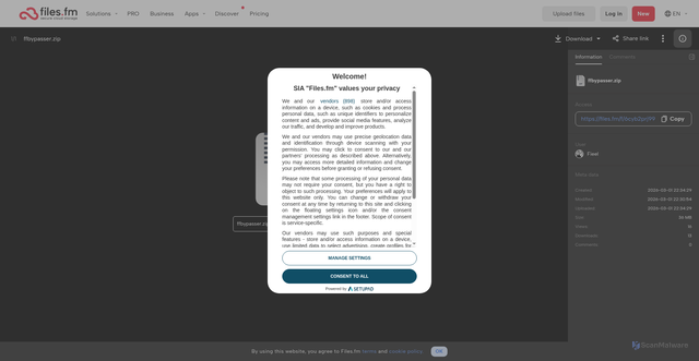 Security scan screenshot of https://files.fm/f/6cyb2prj99