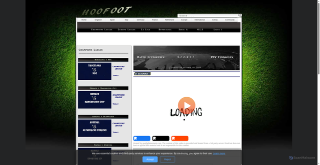 Security scan screenshot of https://hoofoot.com/?match=Bayer_Leverkusen_v_PSV_2025_10_01