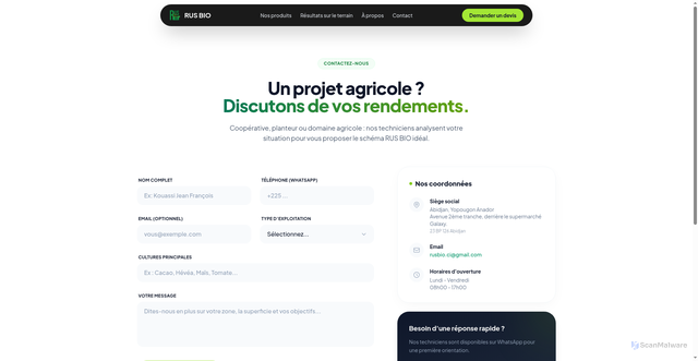 Security scan screenshot of https://rusbio.pages.dev/contact