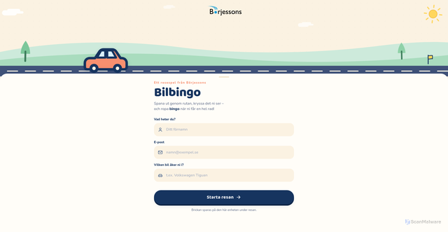 Security scan screenshot of https://info.borjessonsbil.se/spel/bilbingo