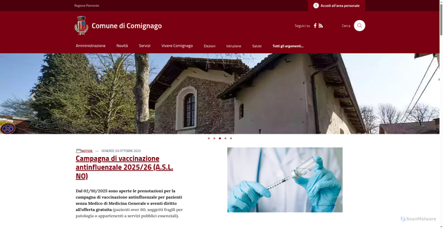 Security scan screenshot of https://www.comune.comignago.no.it/