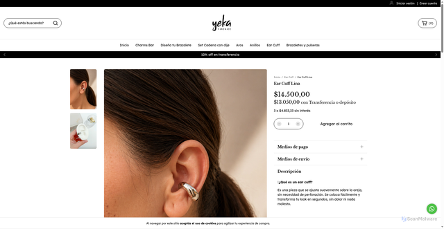 Security scan screenshot of https://yeka.com.ar/productos/ear-cuff-lina/