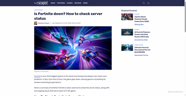 Security scan screenshot of https://www.escapistmagazine.com/is-fortnite-down-how-to-check-server-status/