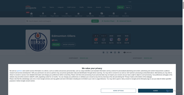 Security scan screenshot of https://www.eliteprospects.com/team/61/edmonton-oilers