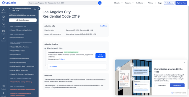 Security scan screenshot of https://up.codes/viewer/los_angeles/irc-2018