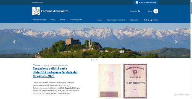 Security scan screenshot of https://www.comune.prunetto.cn.it/