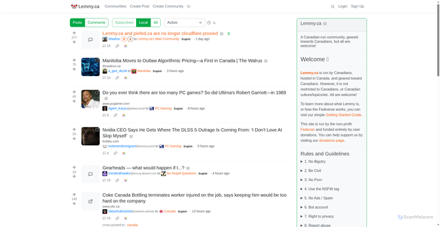 Security scan screenshot of https://lemmy.ca