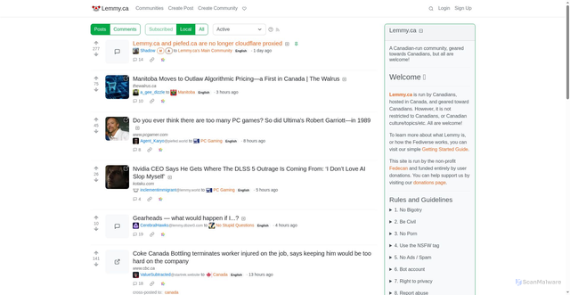 Security scan screenshot of https://lemmy.ca