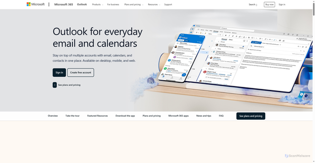 Security scan screenshot of https://outlook.live.com/mail/0/