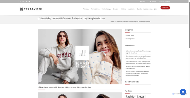 Security scan screenshot of https://www.texadviser.com/us-brand-gap-teams-with-summer-fridays-for-cosy-lifestyle-collection/
