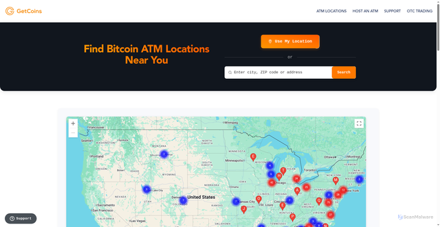 Security scan screenshot of https://getcoins.com/locations/