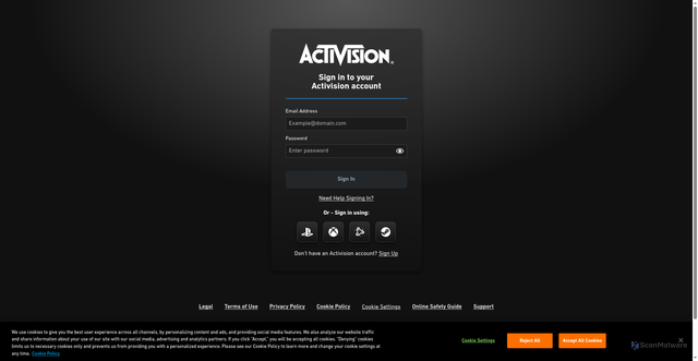 Security scan screenshot of https://profile.activision.com/?locale=en