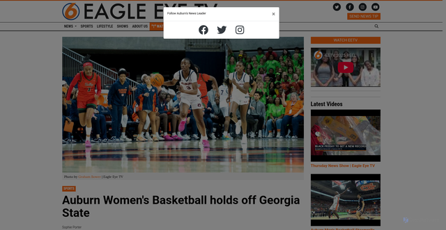Security scan screenshot of https://www.eagleeyeauburn.com/article/2025/11/auburn-womens-basketball-holds-off-georgia-state