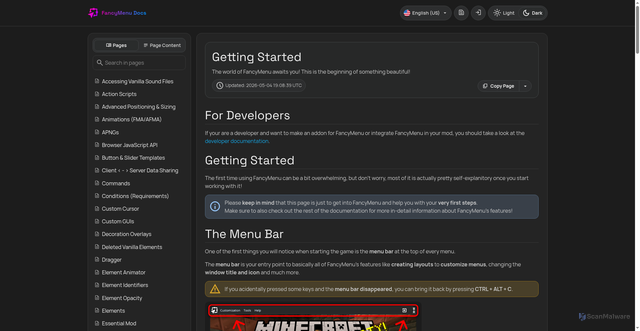 Security scan screenshot of https://docs.fancymenu.net