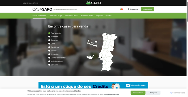 Security scan screenshot of https://casa.sapo.pt