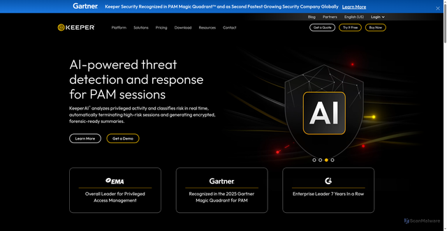 Security scan screenshot of https://keepersecurity.com