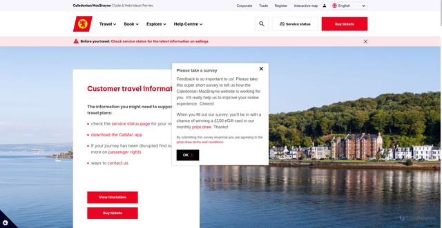 Security scan screenshot of http://www.calmac.co.uk