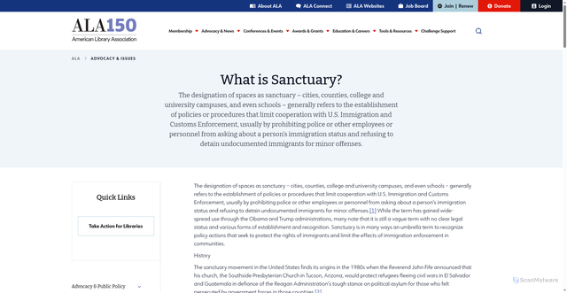 Security scan screenshot of https://www.ala.org/advocacy/what-sanctuary