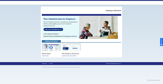 Security scan screenshot of https://employereservices.optum.com