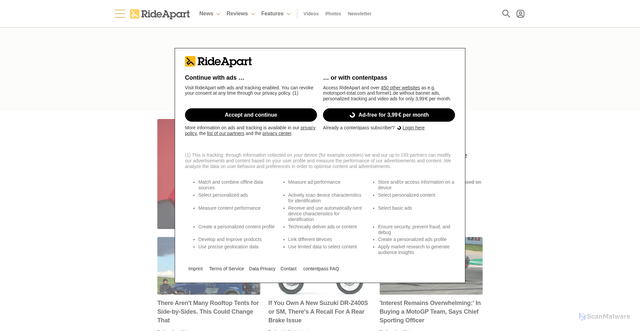 Security scan screenshot of https://www.rideapart.com