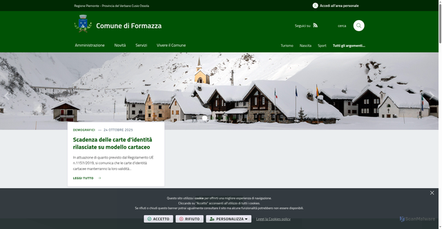 Security scan screenshot of https://www.comune.formazza.vb.it/it-it/home