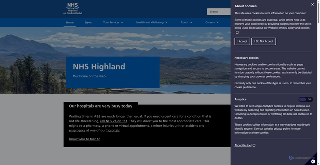 Security scan screenshot of https://www.nhshighland.scot.nhs.uk/