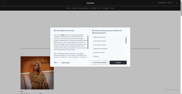 Security scan screenshot of https://pitchfork.com/artists/saweetie/