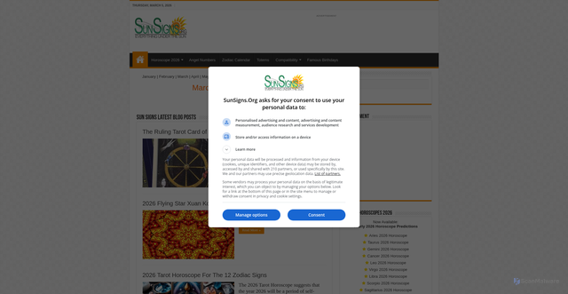 Security scan screenshot of https://sunsigns.org