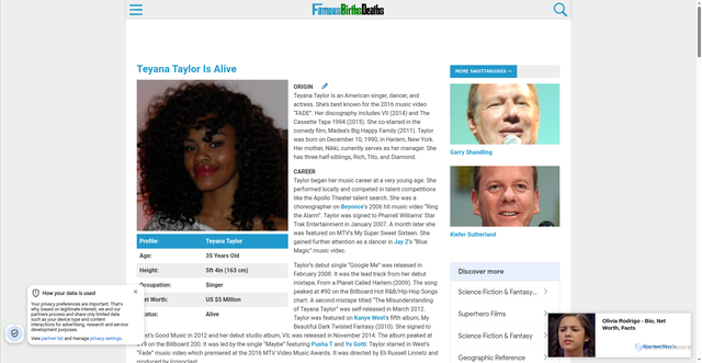 Security scan screenshot of https://www.famousbirthsdeaths.com/teyana-taylor/