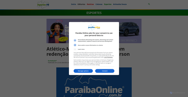 Security scan screenshot of https://paraibaonline.com.br/esportes/noticias/atletico-mg-bate-bragantino-com-redencao-e-desculpas-de-deyverson/